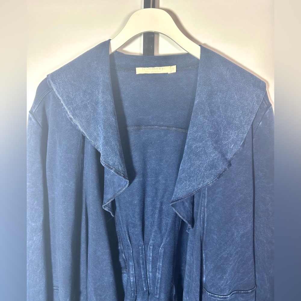 Testimony LA Blue Distressed Style Open Front Stretch Cardigan Jacket Size M - Picture 6 of 13